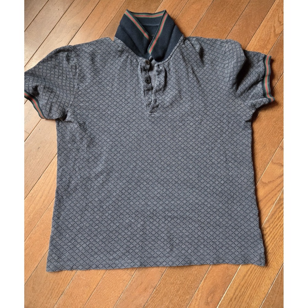 Gucci Diamond Patterned Dark Gray Polo Shirt Size L (Fits like M) READ